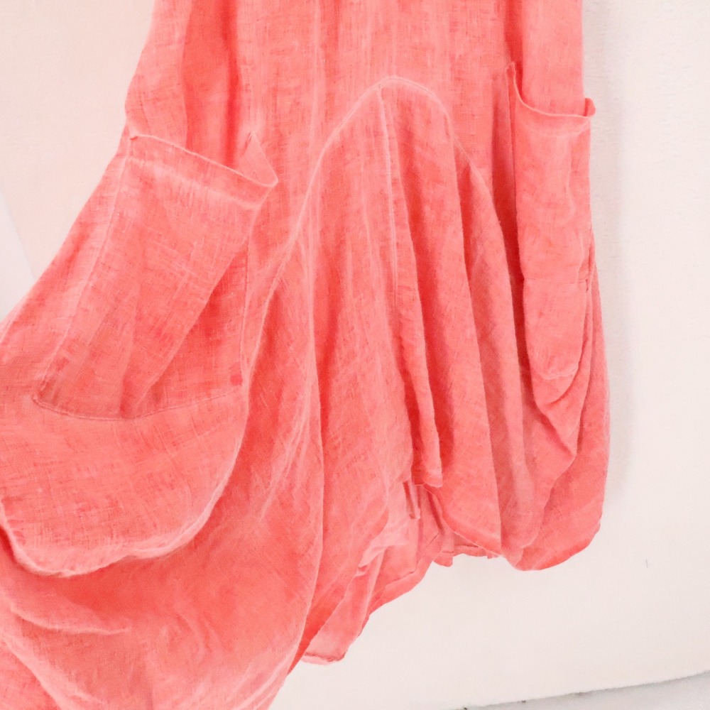 Inizio Lagenlook Linen Bubble Midi Dress Womens Size S Coral Pink Boho Italy - Picture 5 of 12